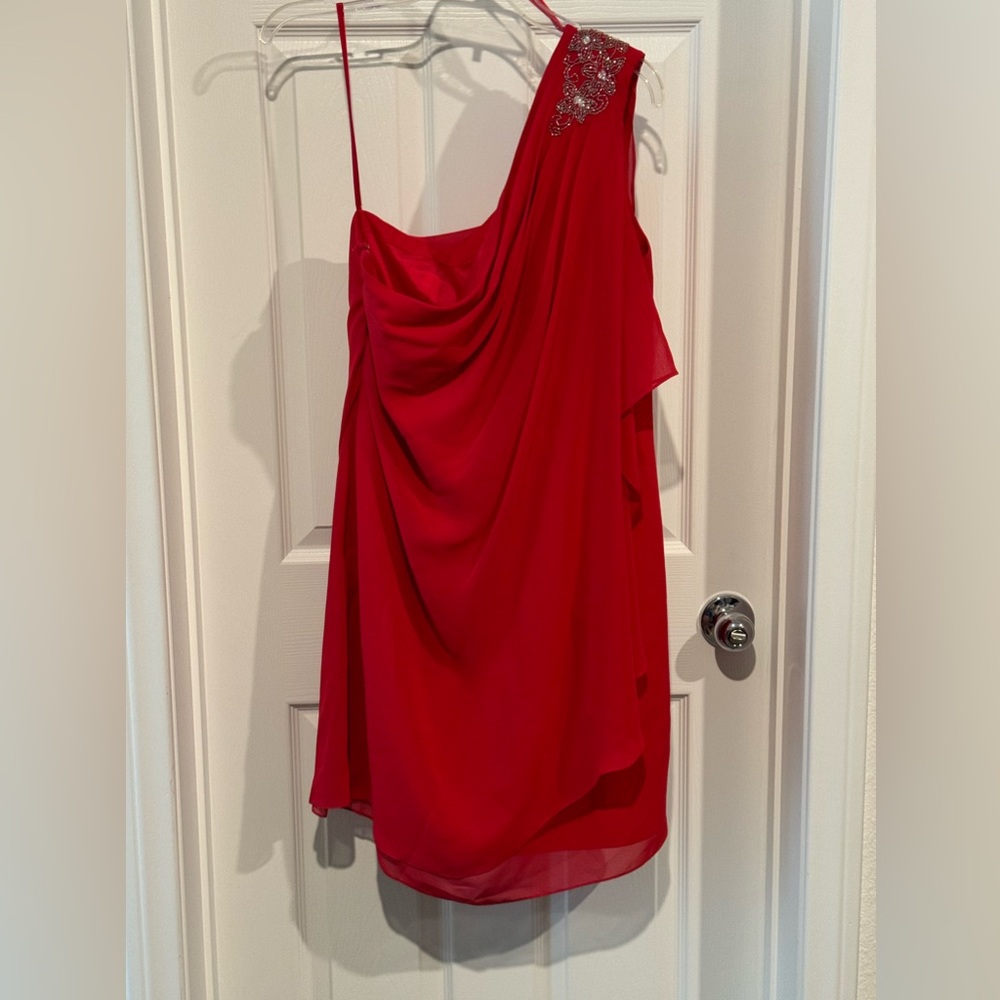 Red one shoulder dress